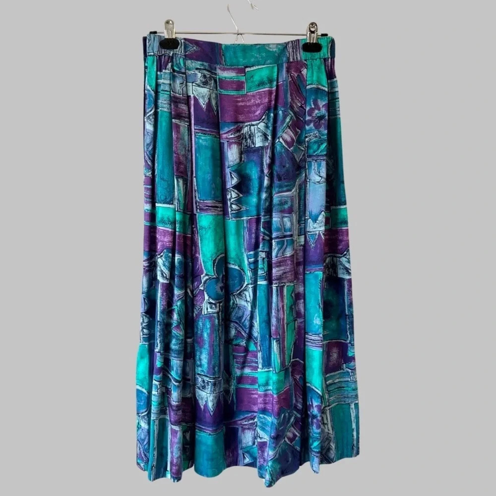 Vintage Bellessa Abstract Print  Midi Maxi Skirt Made in Canada